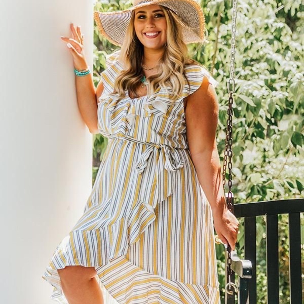 Flying Tomato Striped Ruffle Faux Wrap Dress NWT Size 2X